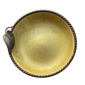 Mid 20th Century Evans Hand Enameled Gold Tone Tray With Leaf Accent